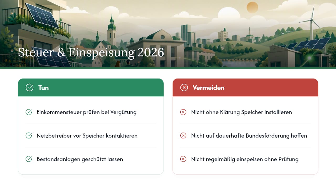 Steuerliche Folgen und Einspeisung: Was sich 2026 ändert — overview diagram