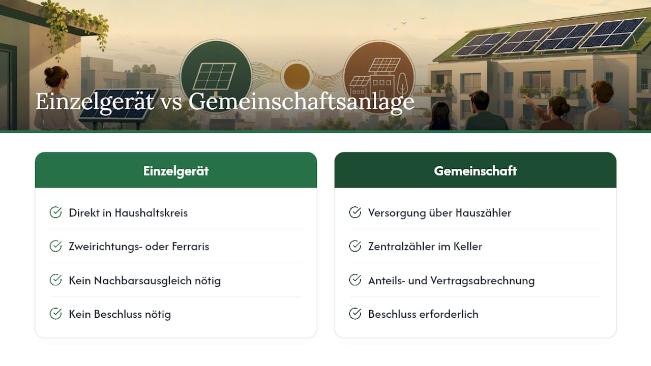 Vergleich zwischen Einzelanlage und Gemeinschaftsanlage