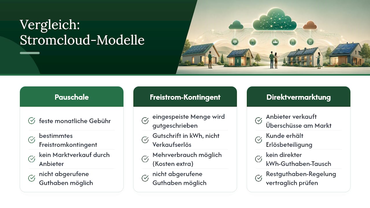 Vergleich der drei Stromcloud-Tarifmodelle
