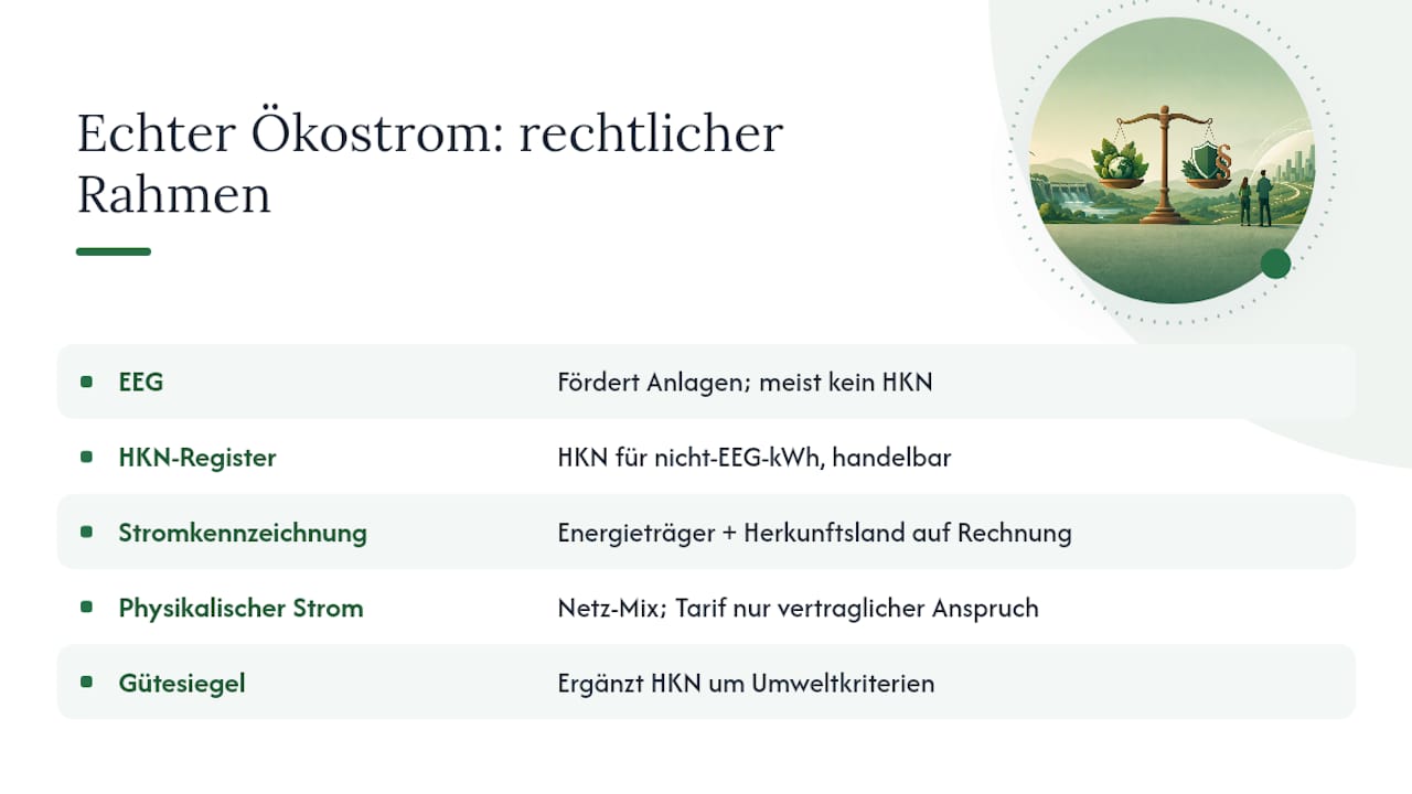 Was ist echter Ökostrom? Definition und rechtlicher Rahmen in Deutschland — overview diagram