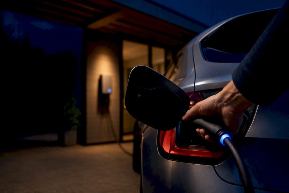 E-Auto lädt an der heimischen Wallbox