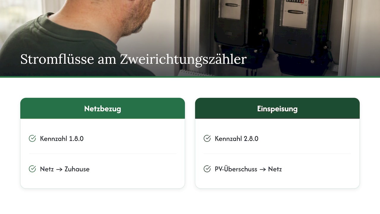 Netzbezug und Einspeisung am Zweirichtungszähler